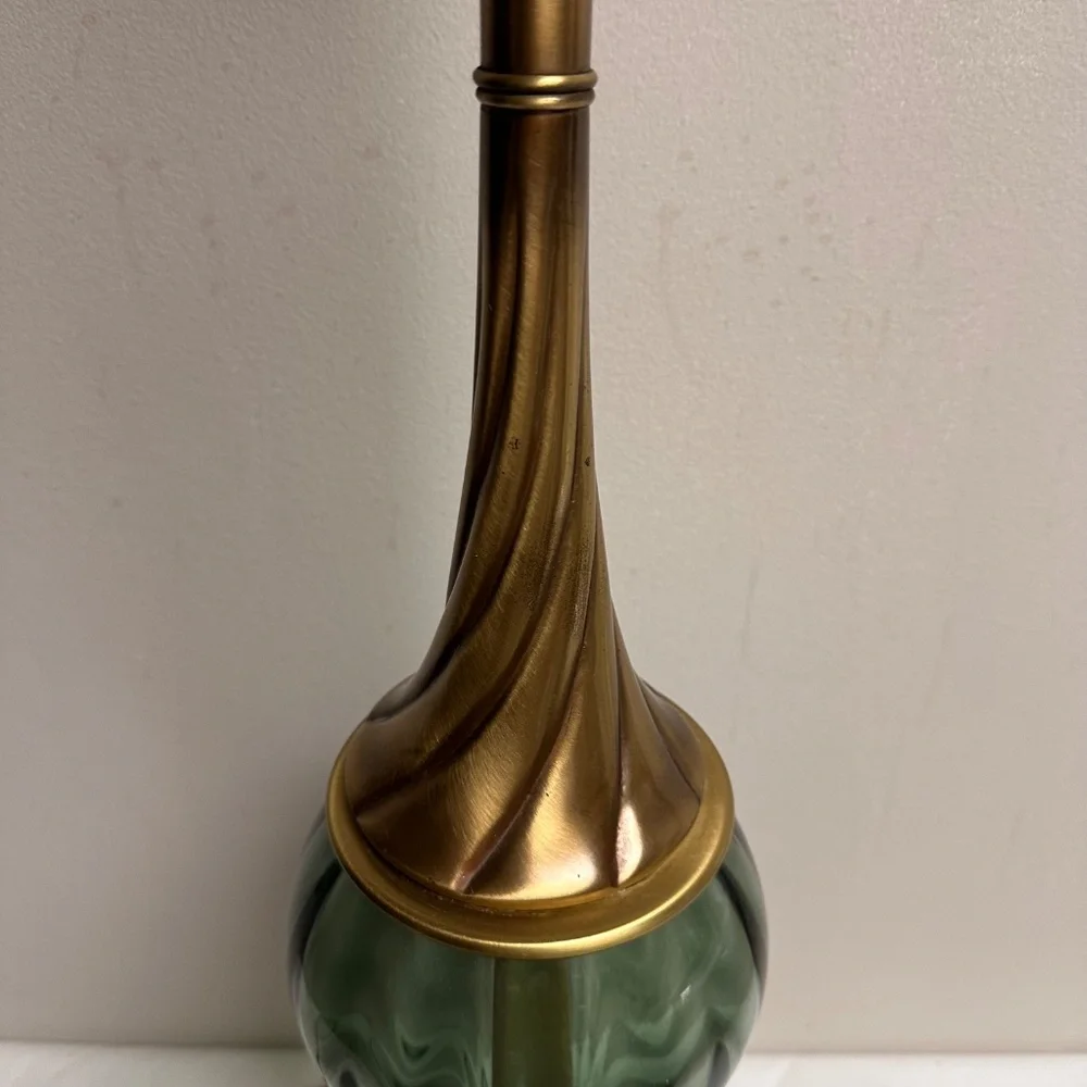Vintage Hollywood Regency Tall Blue Glass Brass Swirl Rembrandt Lamp Germany
